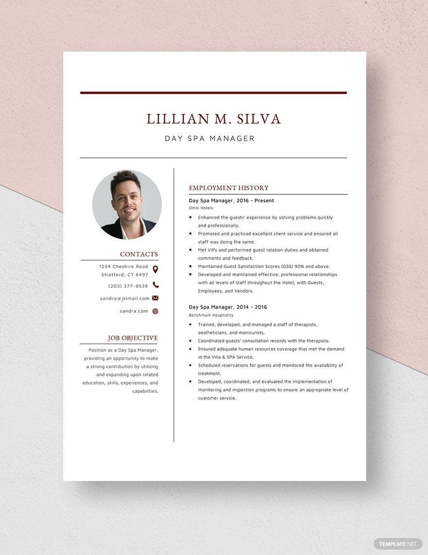 Day Spa Manager Resume Download In Word Apple Pages Template