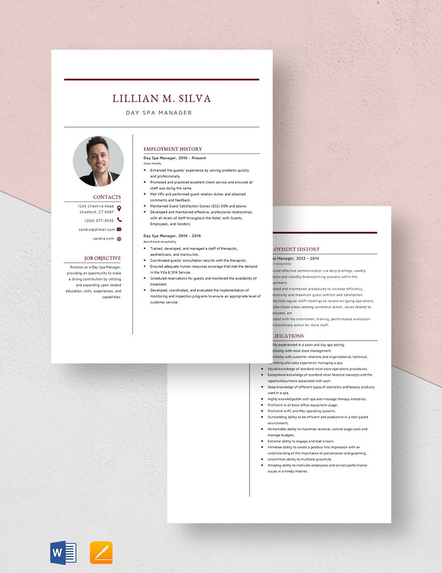Day Spa Manager Resume