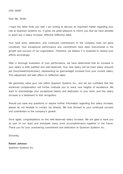Free Employer Salary Increase Letter Template to Edit Online