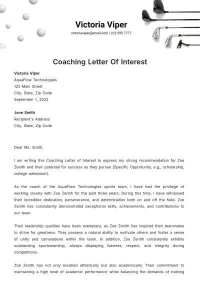 Free Coaching Letter Of Interest Template to Edit Online