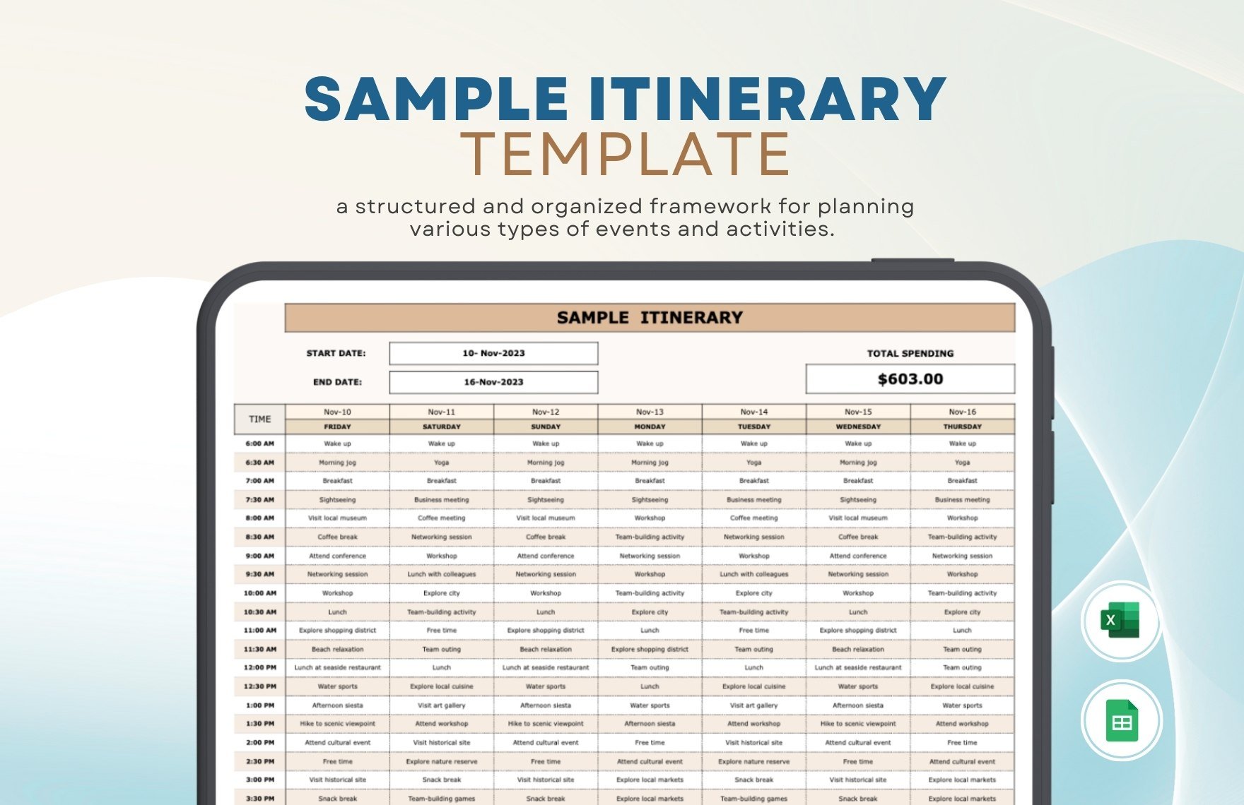 Free Sample Itinerary Template in Excel, Google Sheets