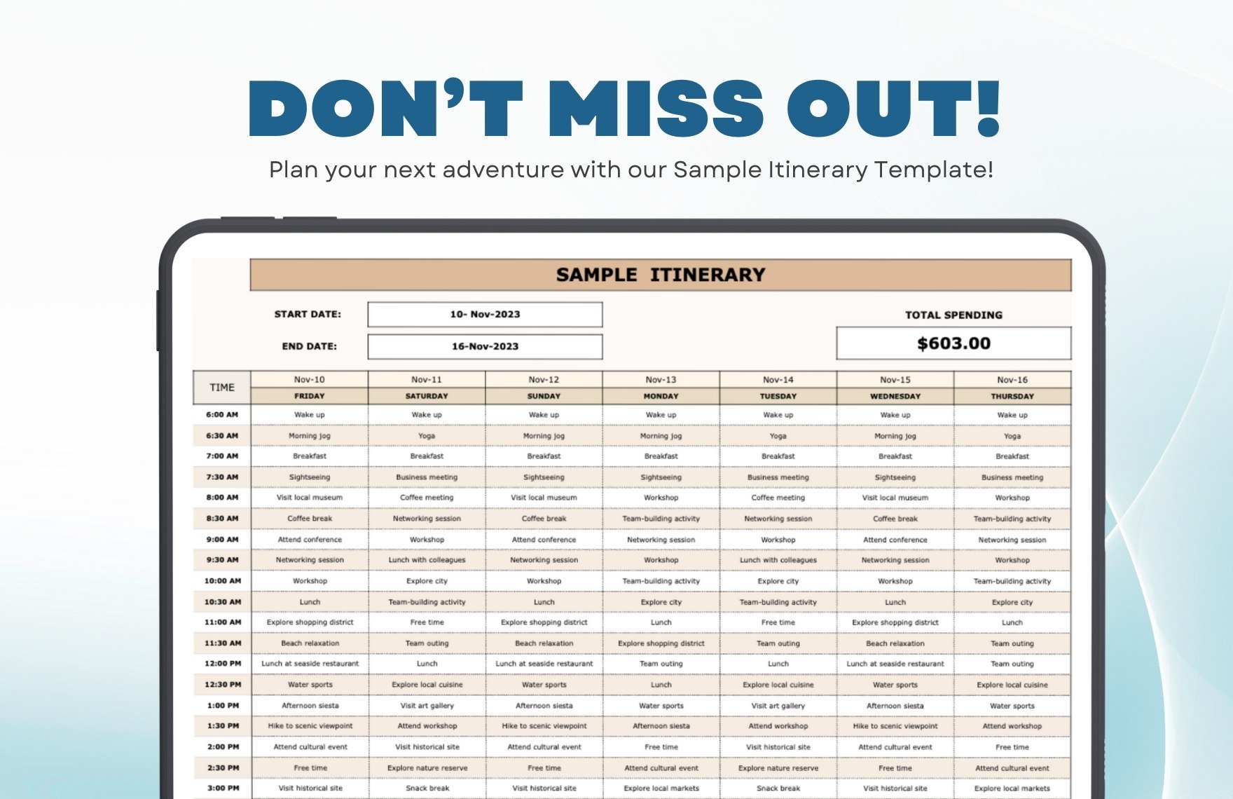 Sample Itinerary Template
