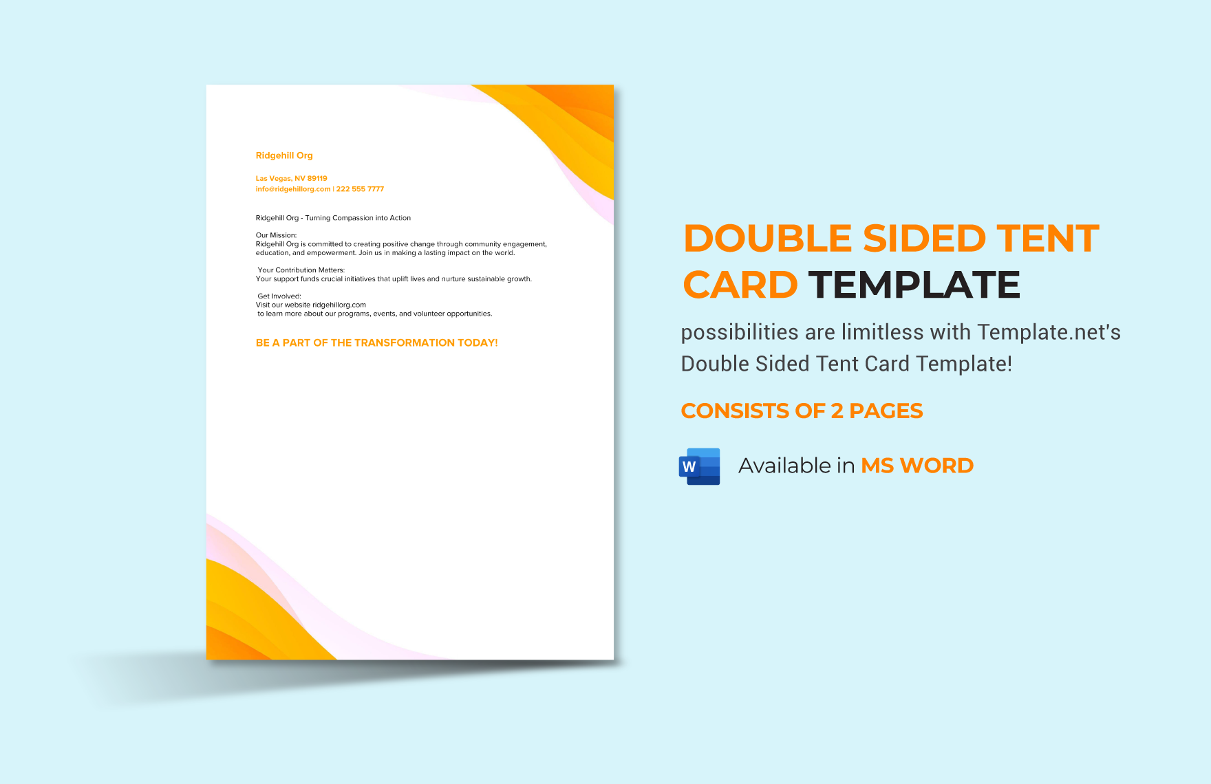 Double Sided Tent Card Template in Word