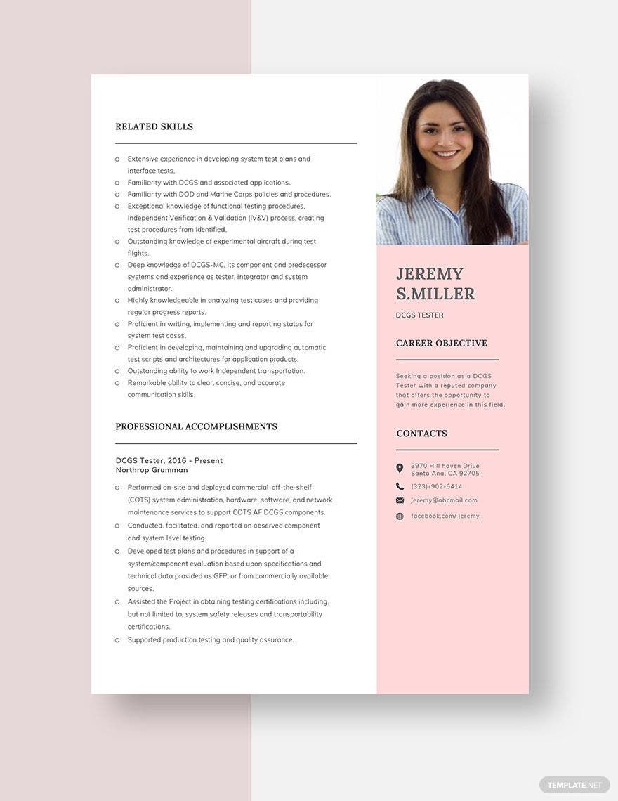 DCGS Tester Resume Template