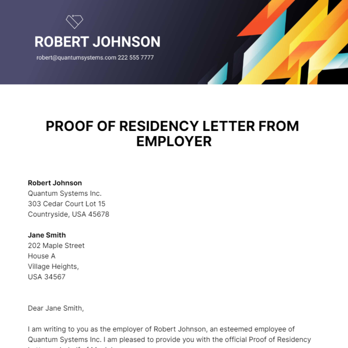 Free Proof Of Residency Letter From Employer Template