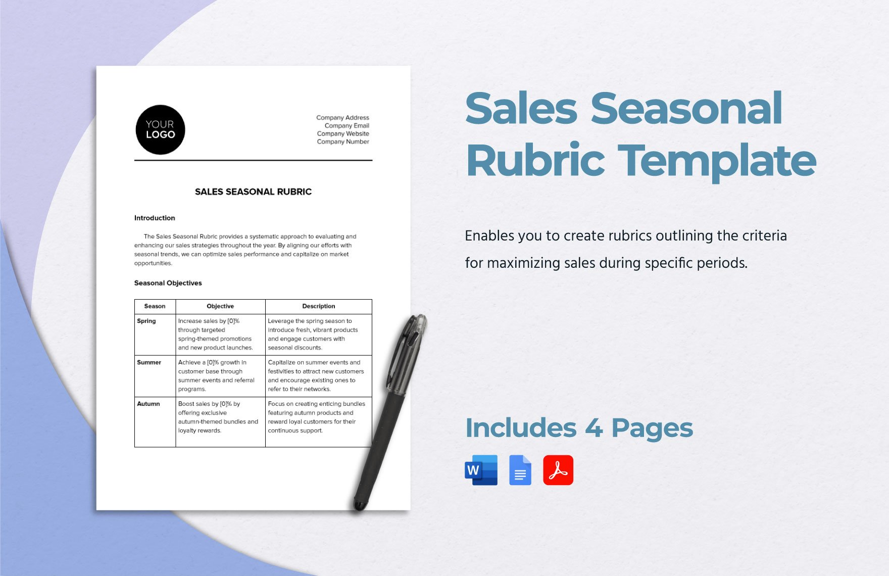 Sales Seasonal Rubric Template in Word, Google Docs, PDF