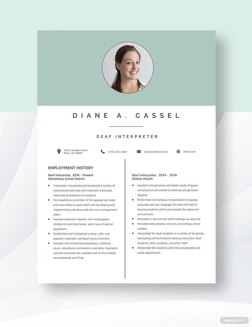 Deaf Interpreter Resume in Word, Apple Pages