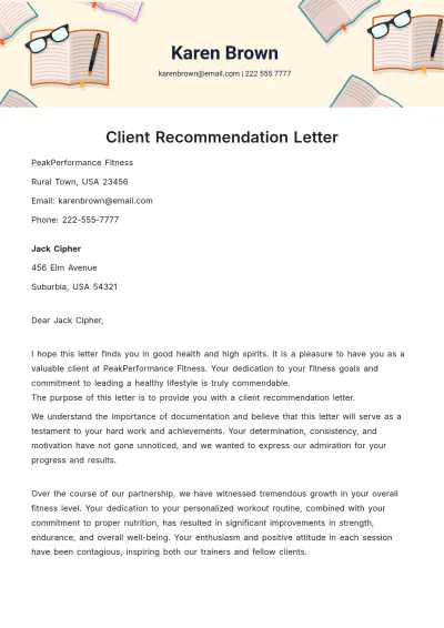 Free Client Recommendation Letter Template to Edit Online