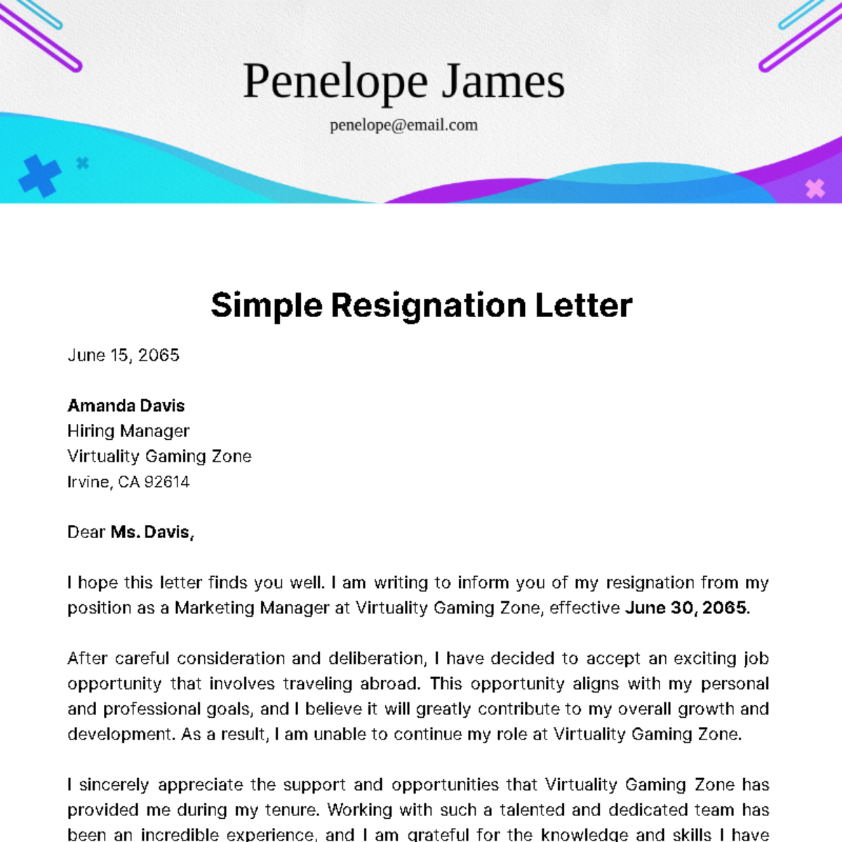 Simple Resignation Letter Template