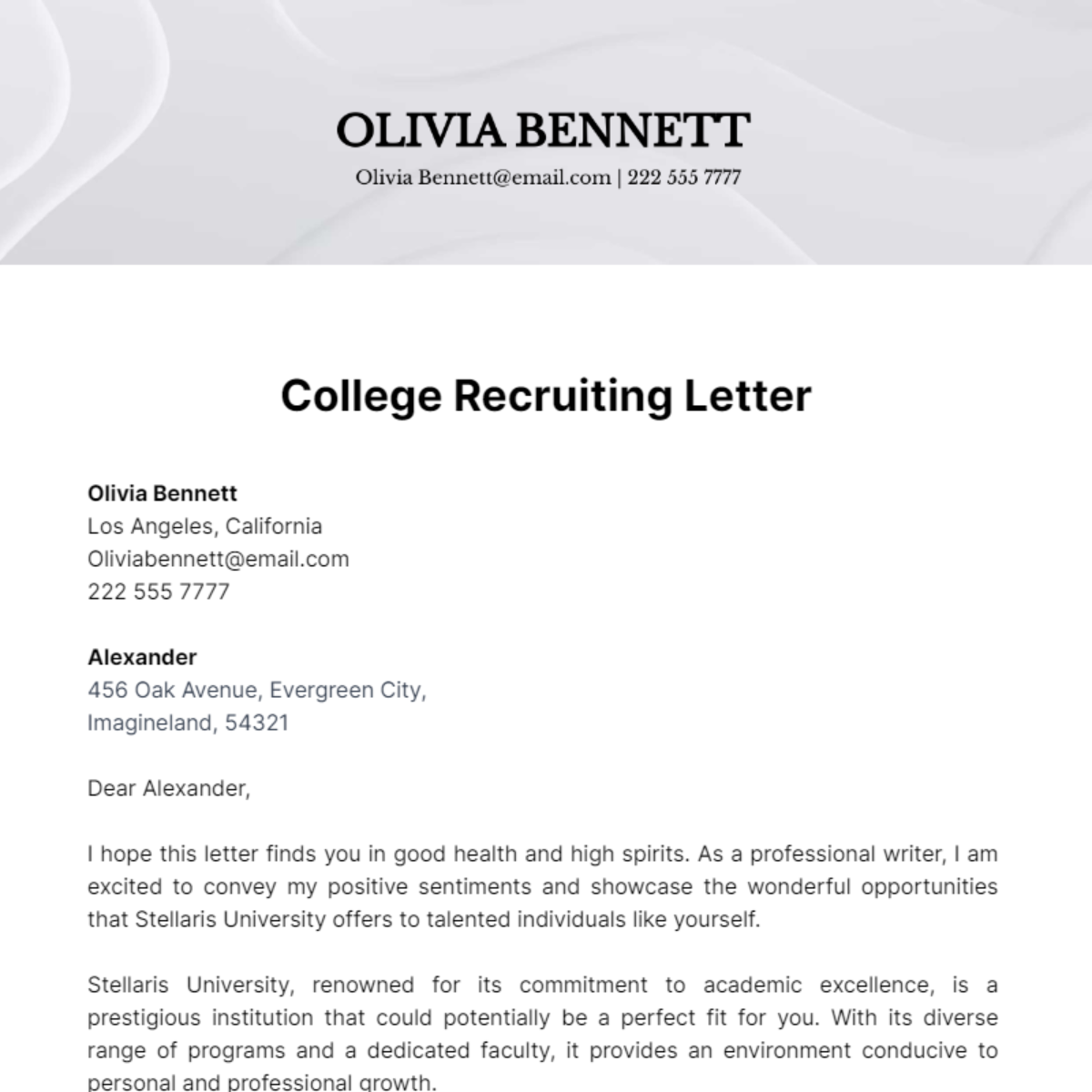 College Recruiting Letter Template