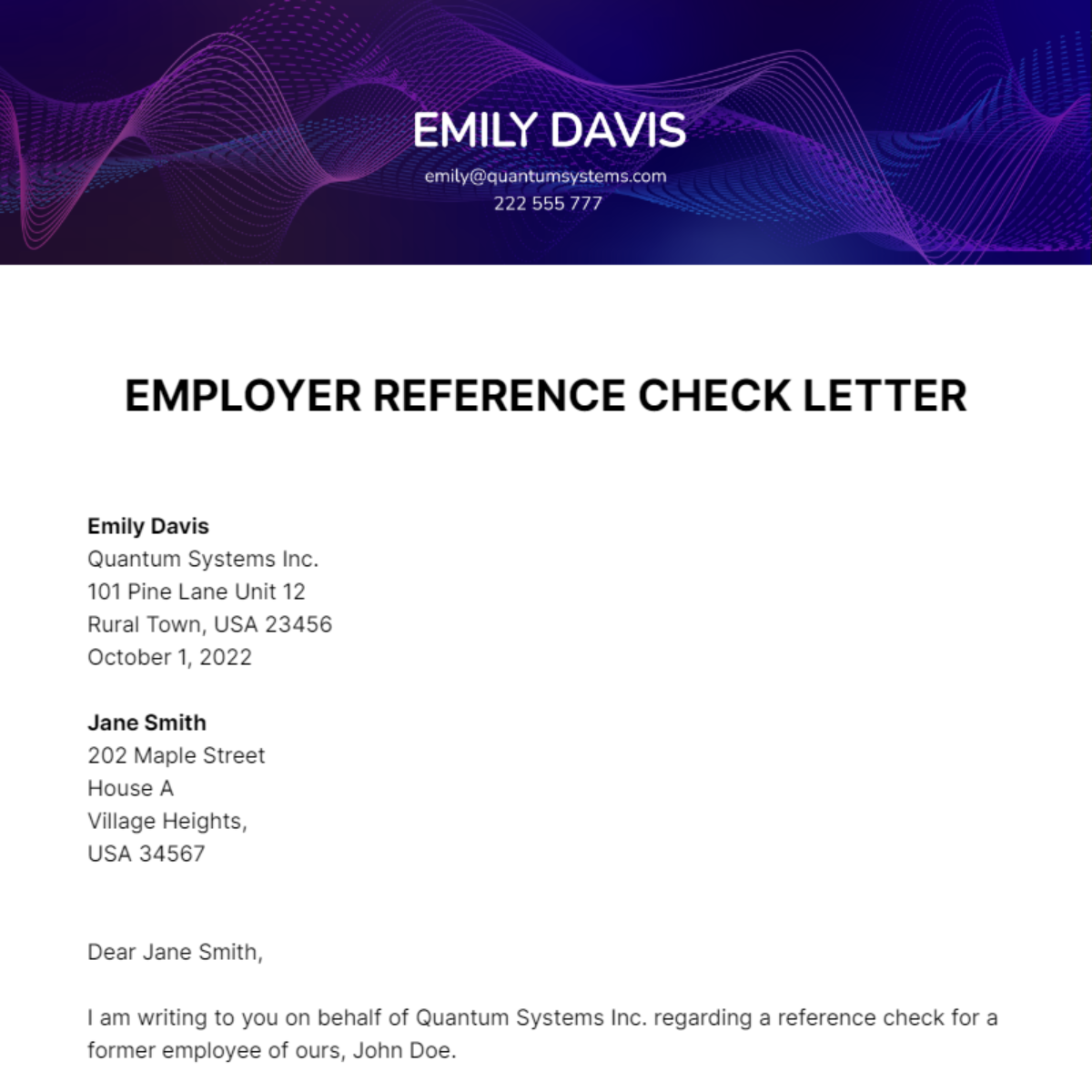Employer Reference Check Letter Template