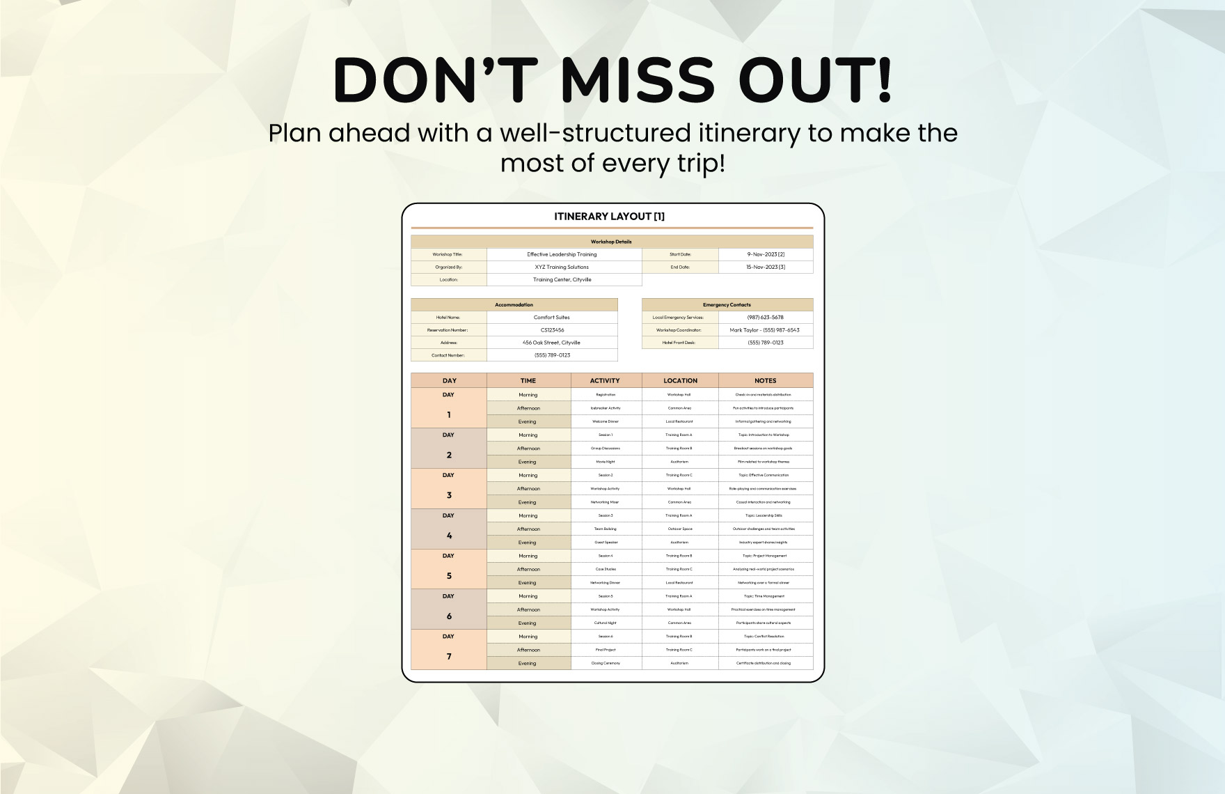 Itinerary Layout Template