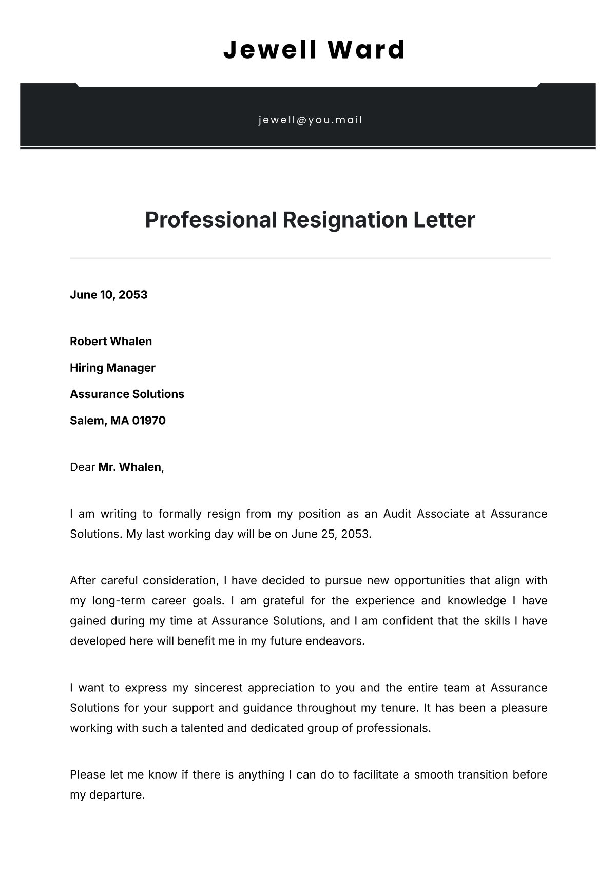 Professional Resignation Letter Template - Edit Online & Download