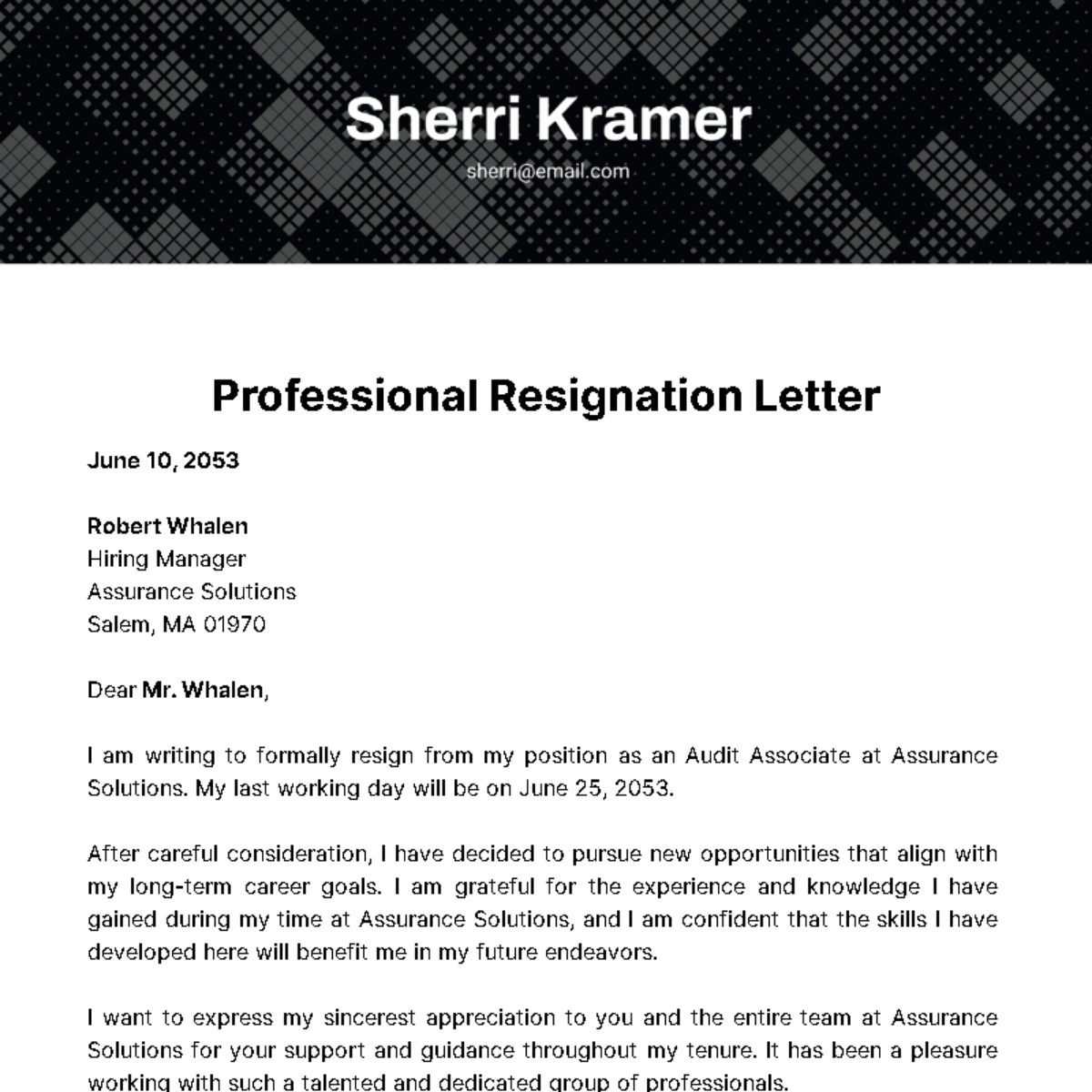 Professional Resignation Letter Template