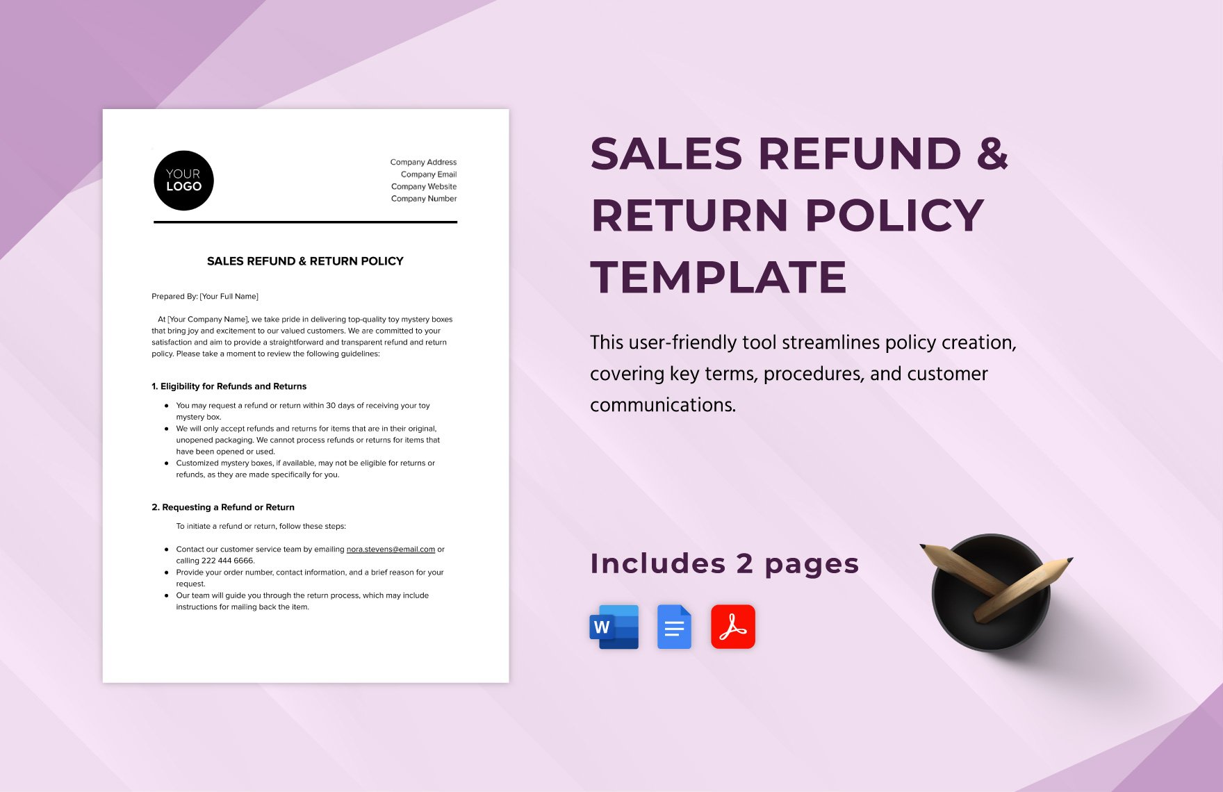 Sales Refund & Return Policy Template in Word, Google Docs, PDF