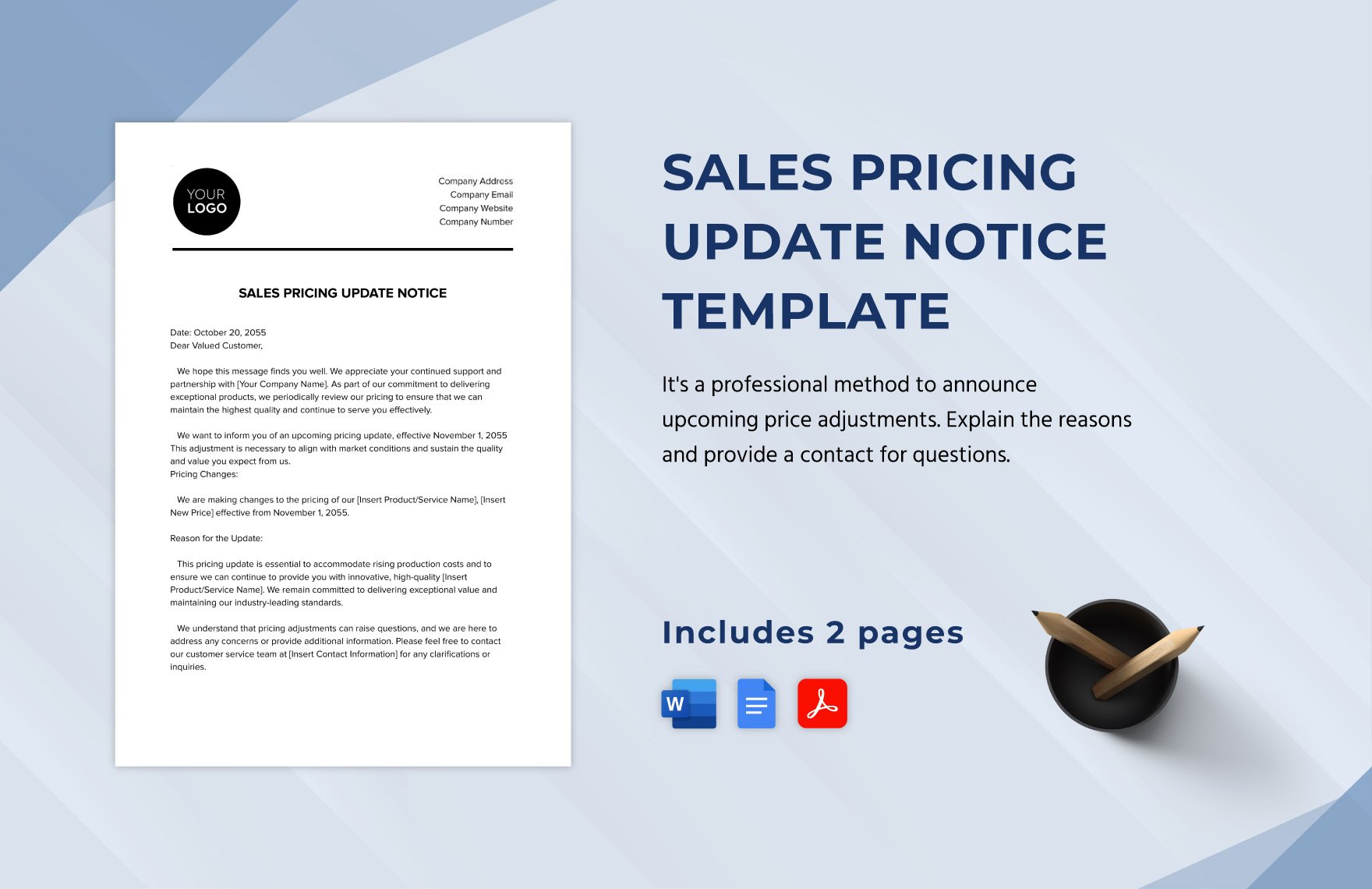 Sales Pricing Update Notice Template