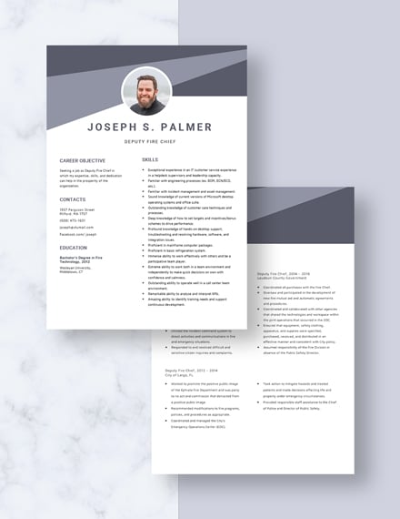 Deputy Fire Chief Resume Download