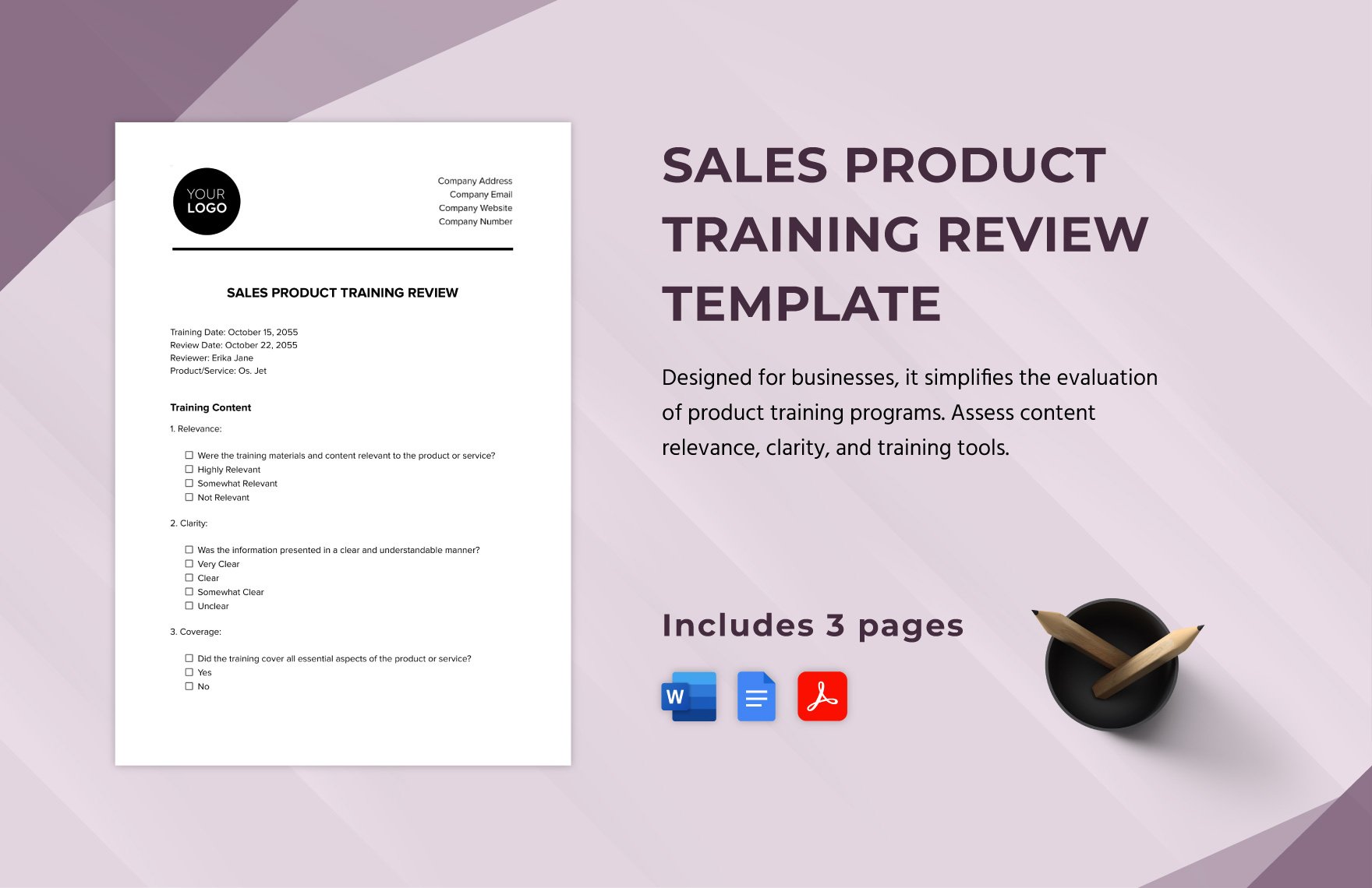Sales Product Training Review Template in Word, Google Docs, PDF