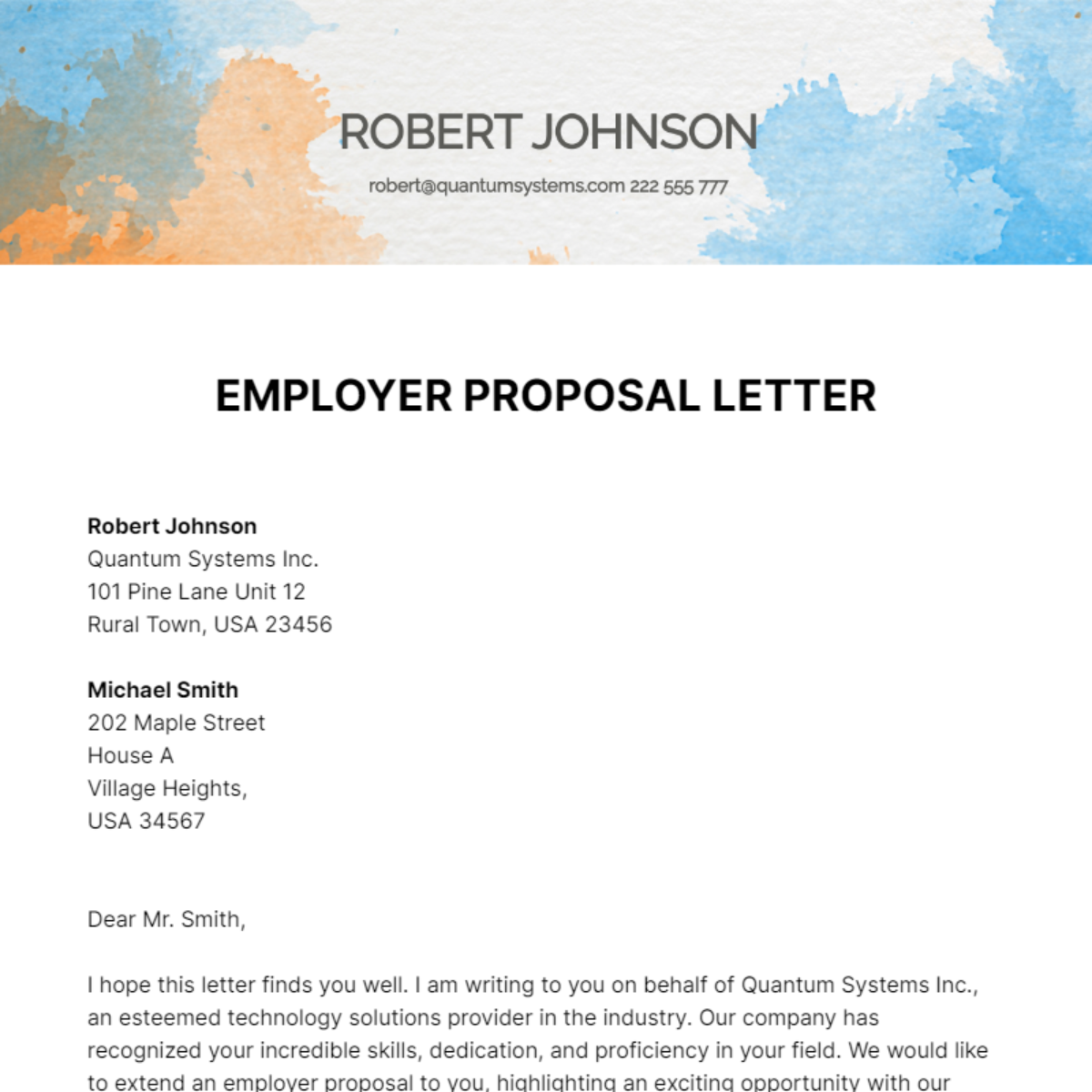 Employer Proposal Letter Template