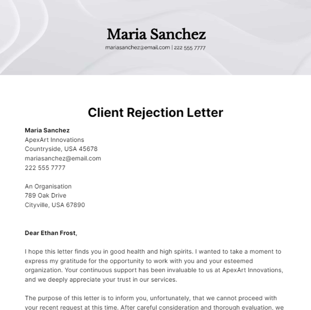 Free Client Rejection Letter Template