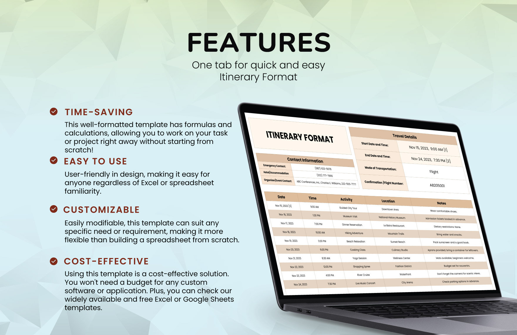 Itinerary Format Template