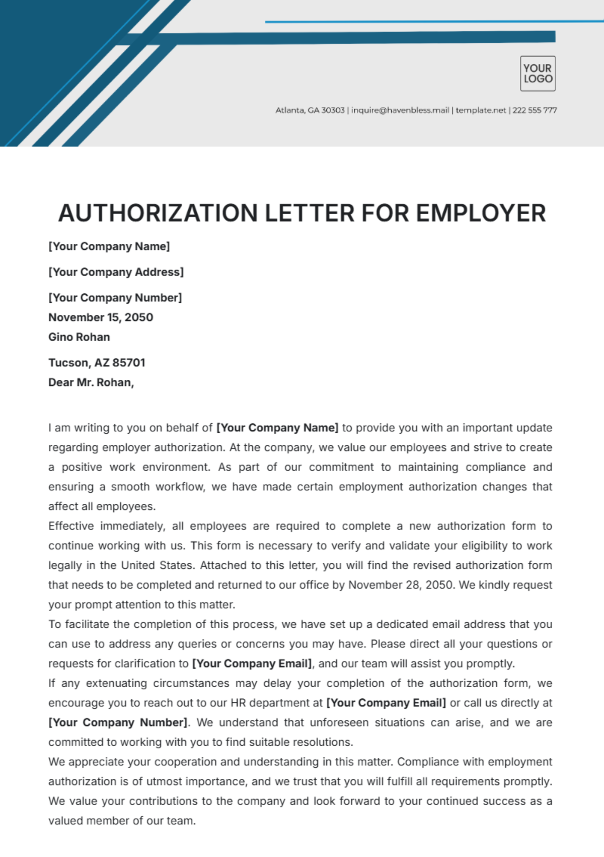 Authorization Letter for Employer Template - Edit Online & Download