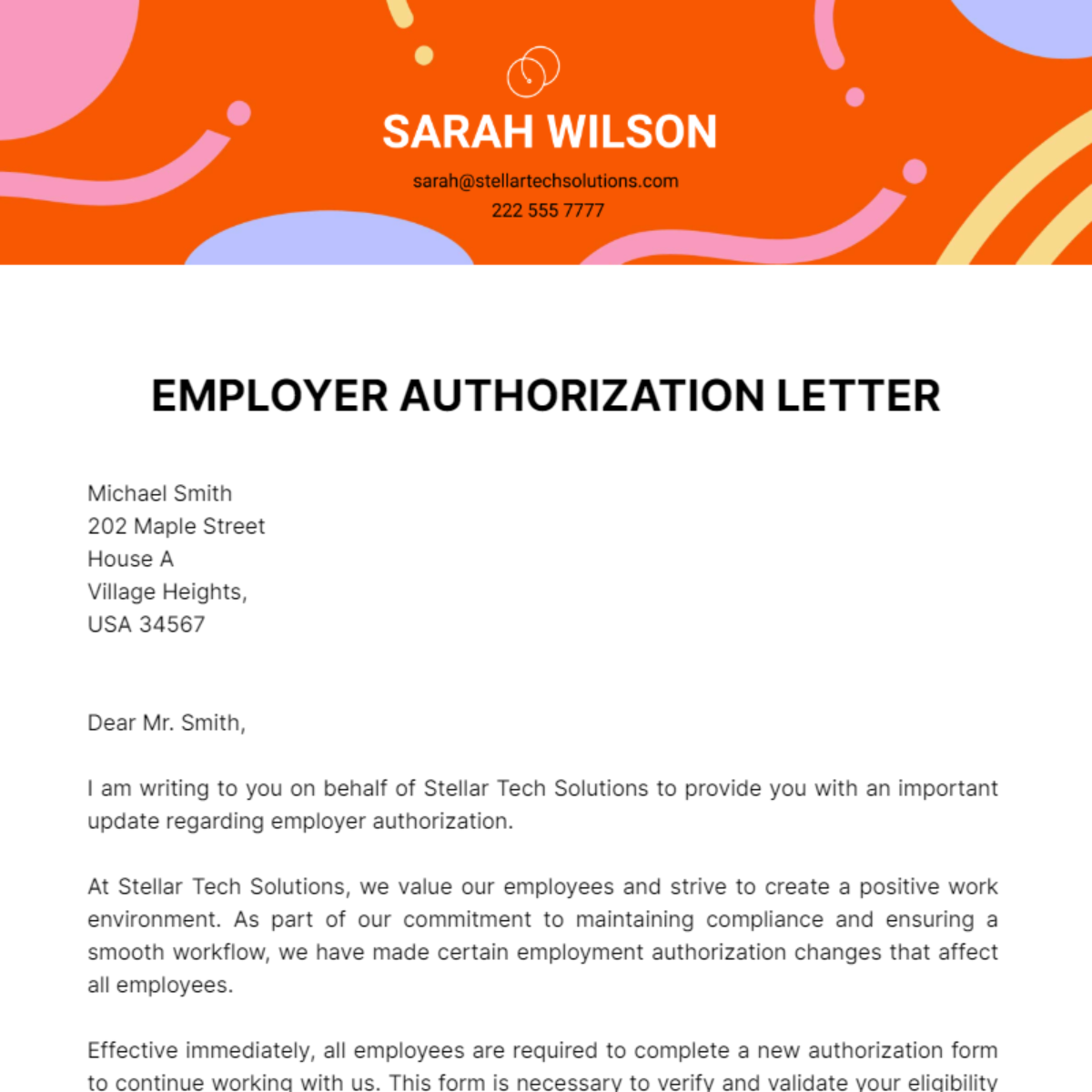 Free Employer Authorization Letter Template