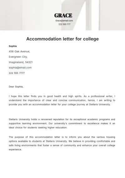 Free Accommodation Letter For College Template to Edit Online