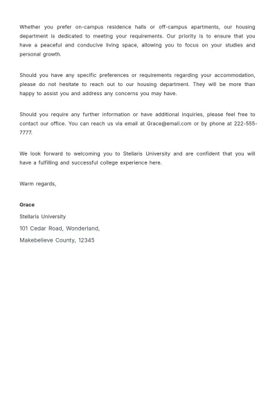 Free Accommodation Letter For College Template to Edit Online
