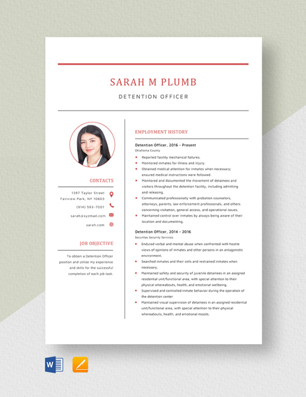 Detention Officer Resume Template Word Doc Apple Mac Pages Template Net