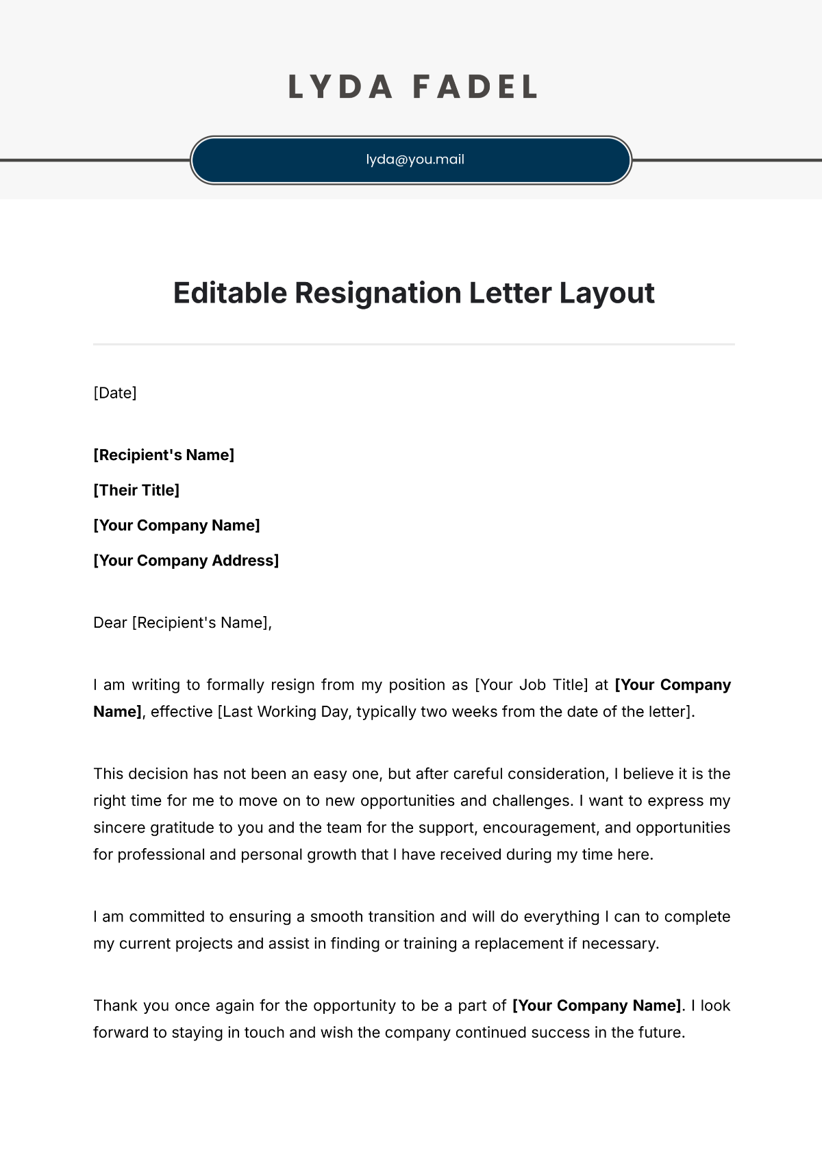 Editable Resignation Letter Layout Template - Edit Online & Download