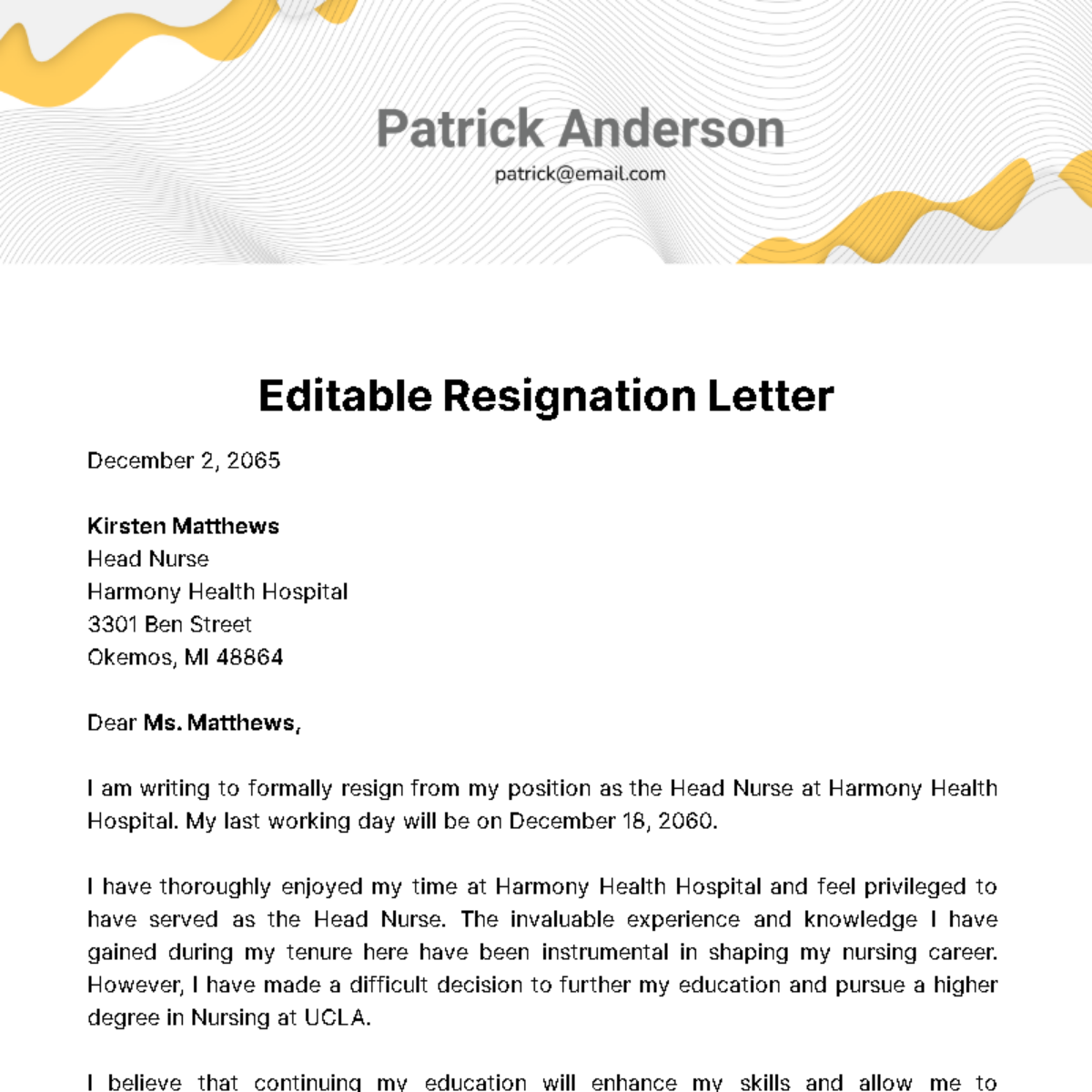 Editable Resignation Letter Template