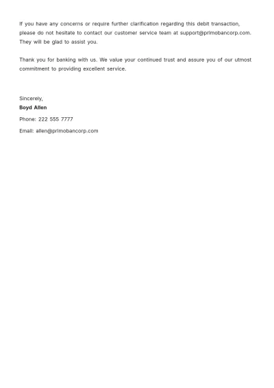 Free Bank Letter for Debit Amount Template to Edit Online