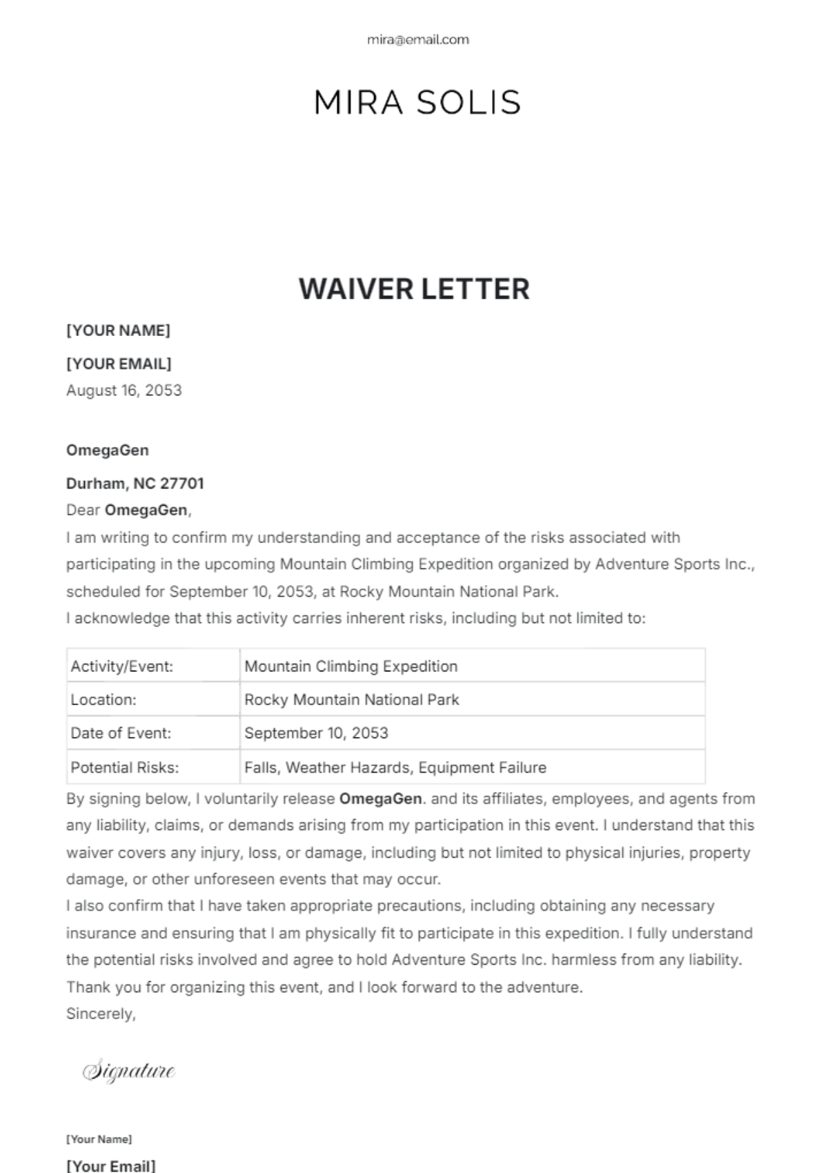 Waiver Letter Template - Edit Online & Download