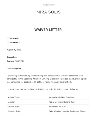 Free Waiver Letter Template to Edit Online