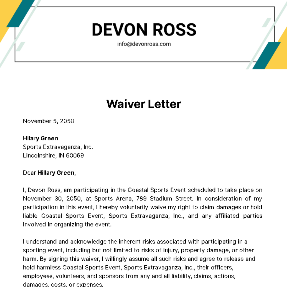 Waiver Letter  Template
