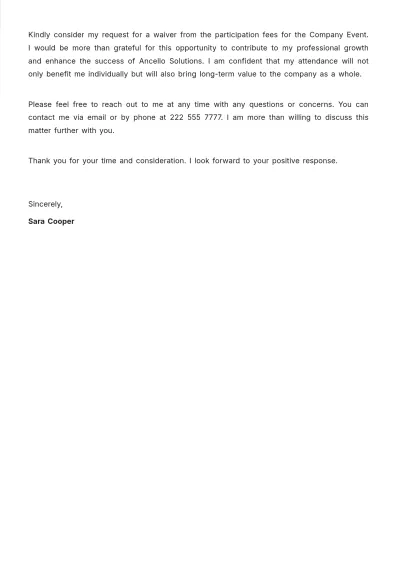 Free Waiver Letter to a Company  Template to Edit Online