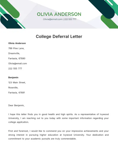 Free College Deferral Letter Template to Edit Online