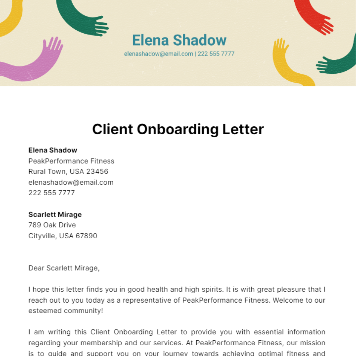 Free Client Onboarding Letter Template