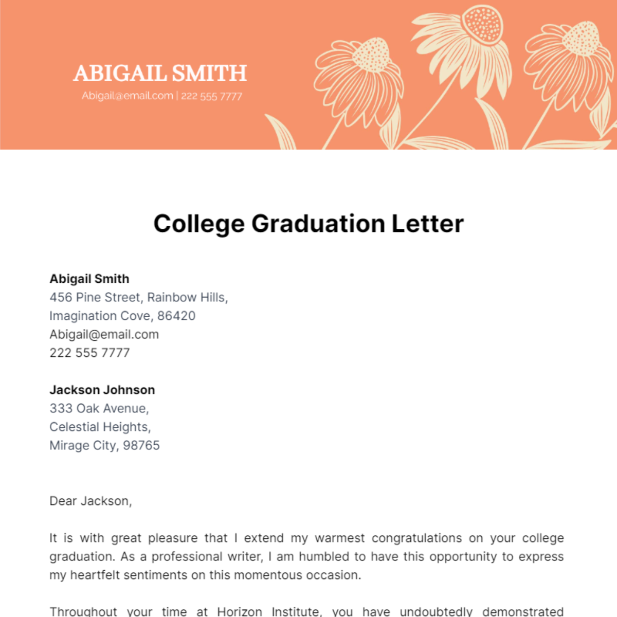 College Graduation Letter Template