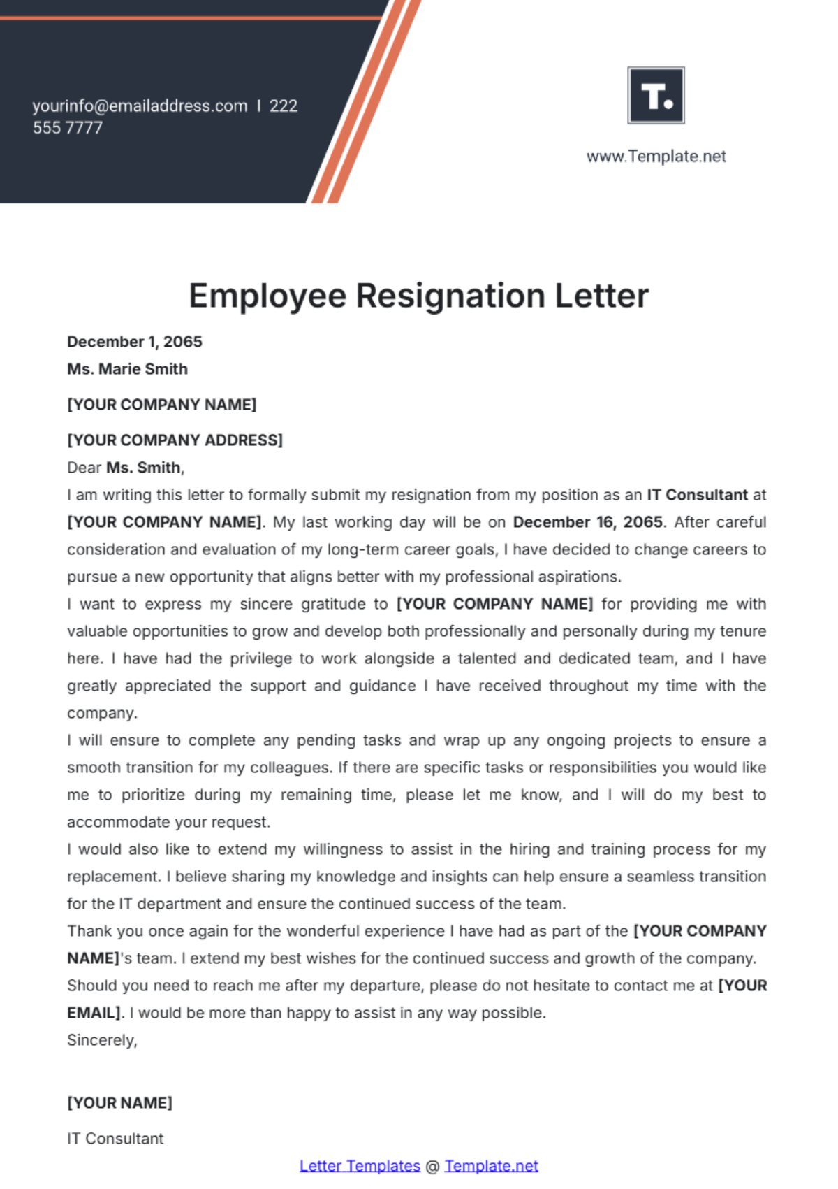 Employee Resignation Letter Template - Edit Online & Download