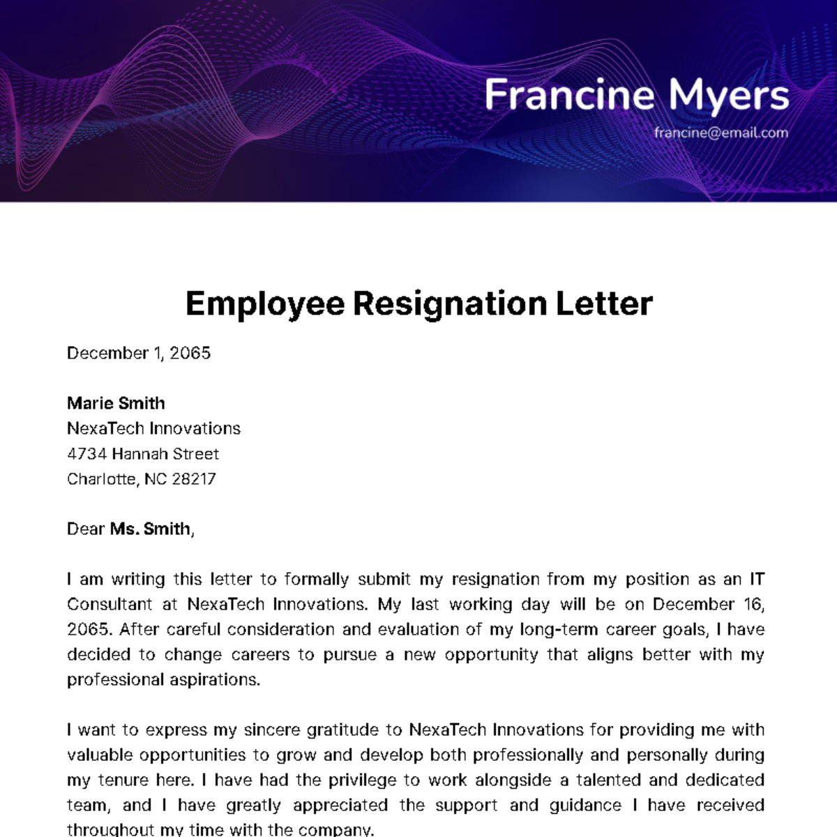 Employee Resignation Letter Template