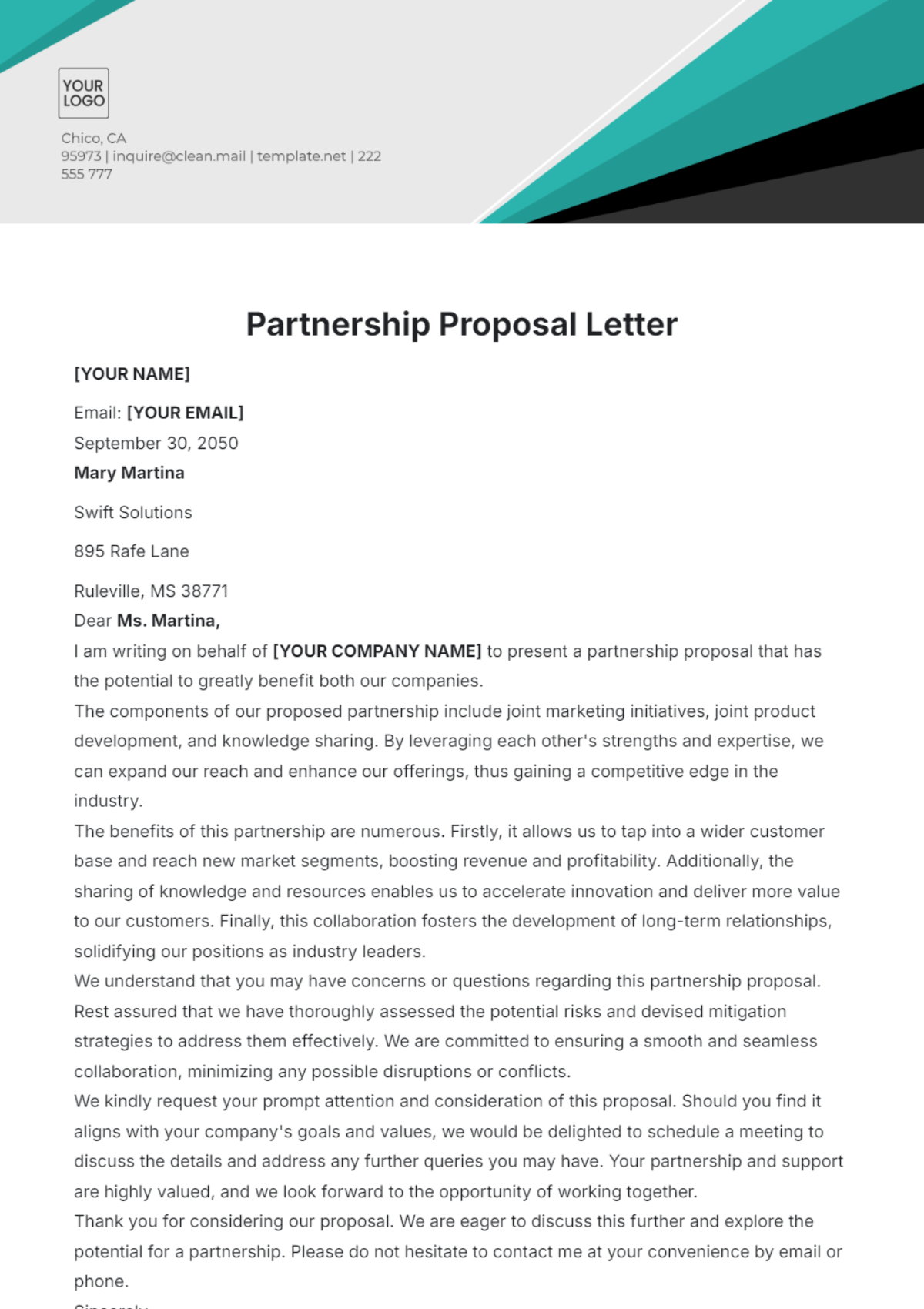 Printable Partnership Proposal Letter Template - Edit Online & Download