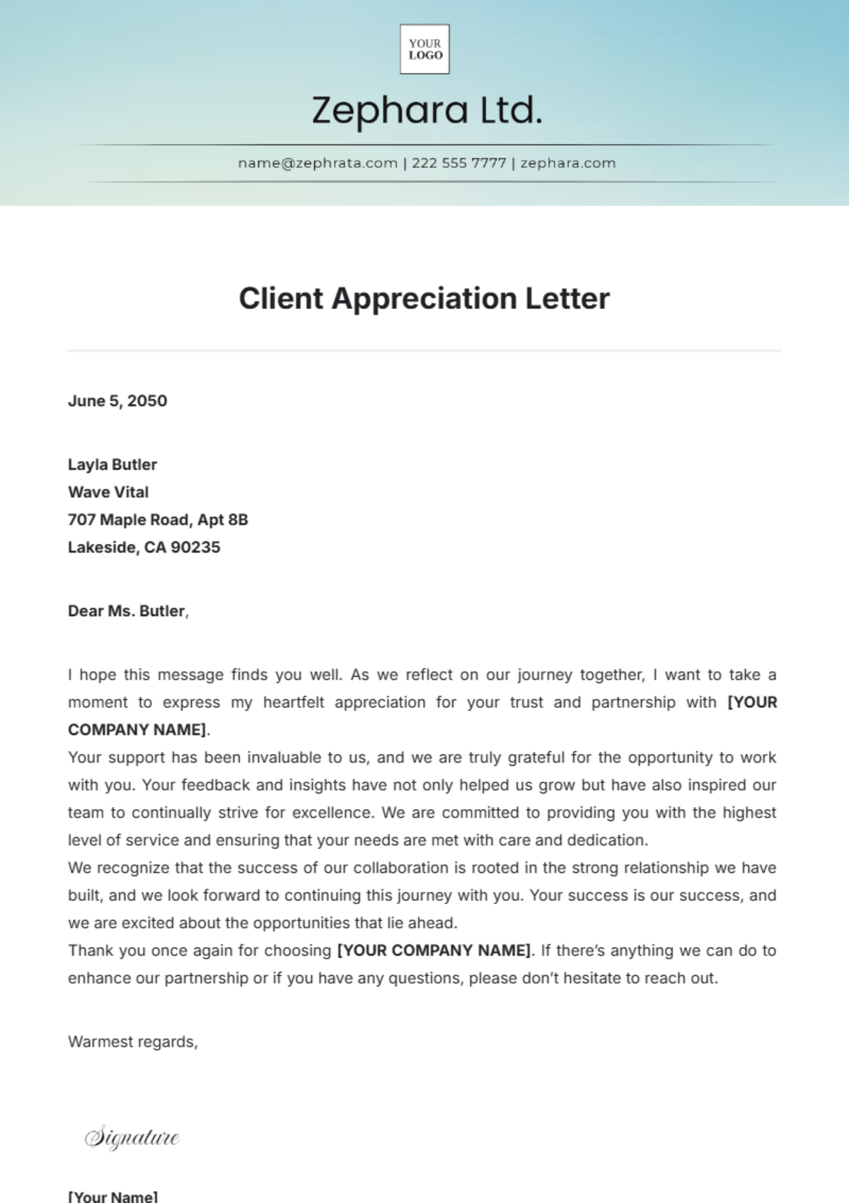 Client Appreciation Letter Template - Edit Online & Download