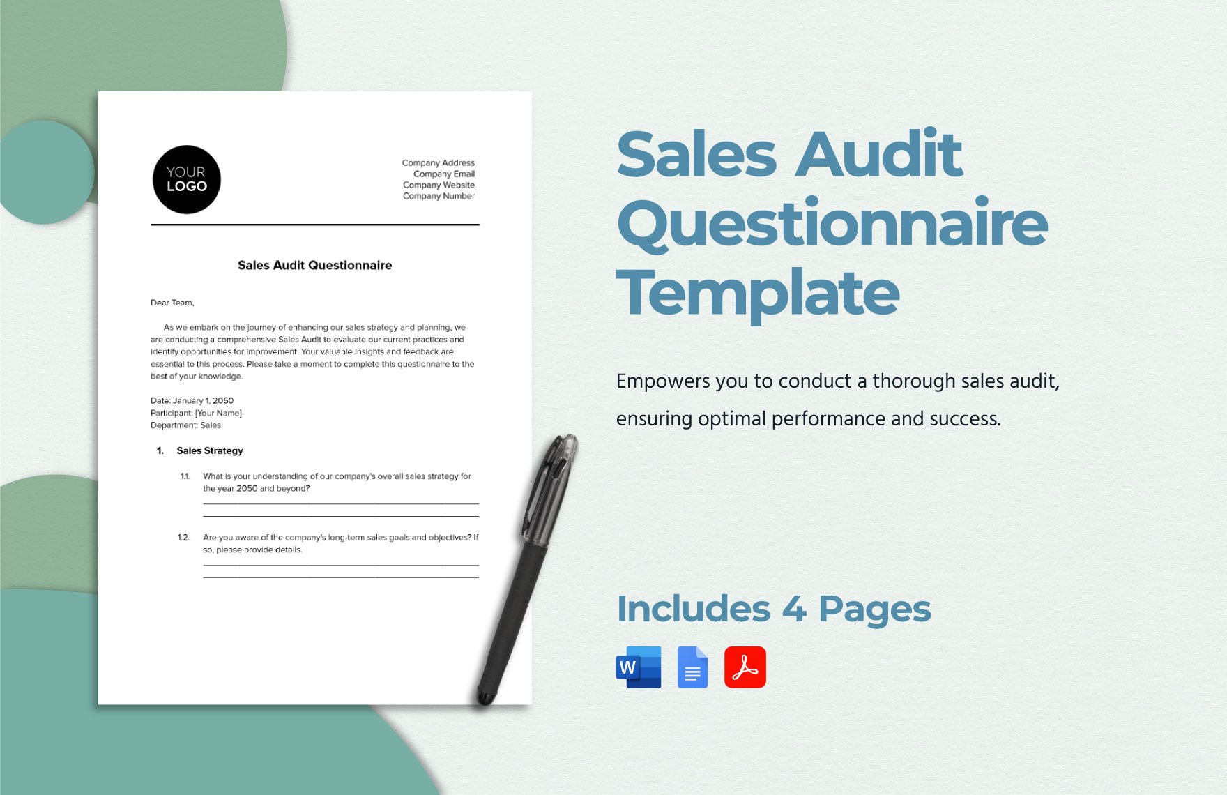 Sales Audit Questionnaire Template in Word, Google Docs, PDF