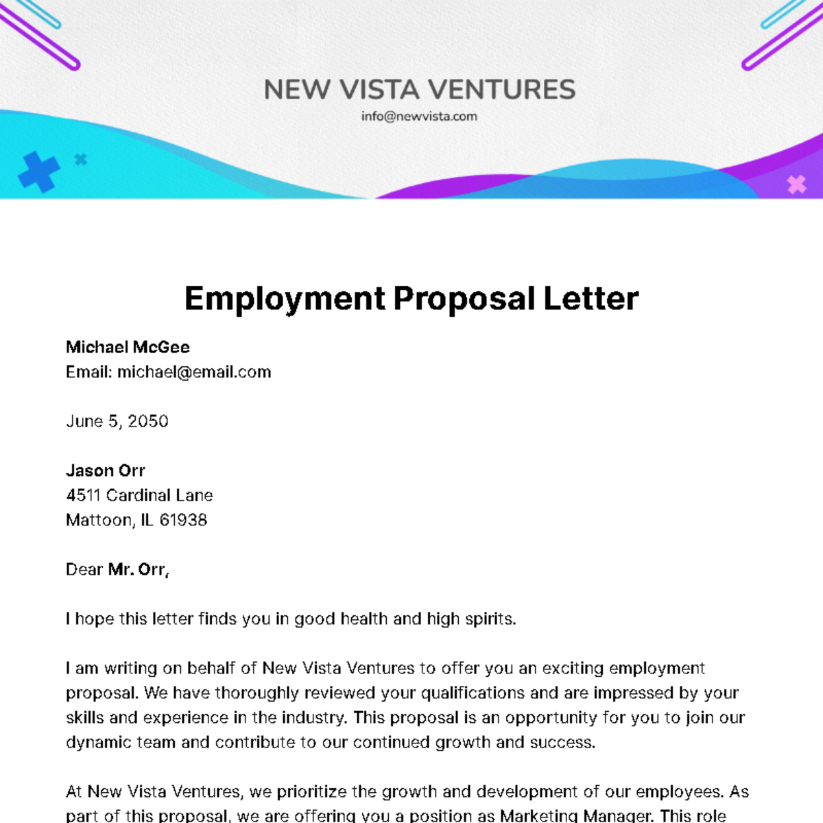 Free Employment Proposal Letter Template