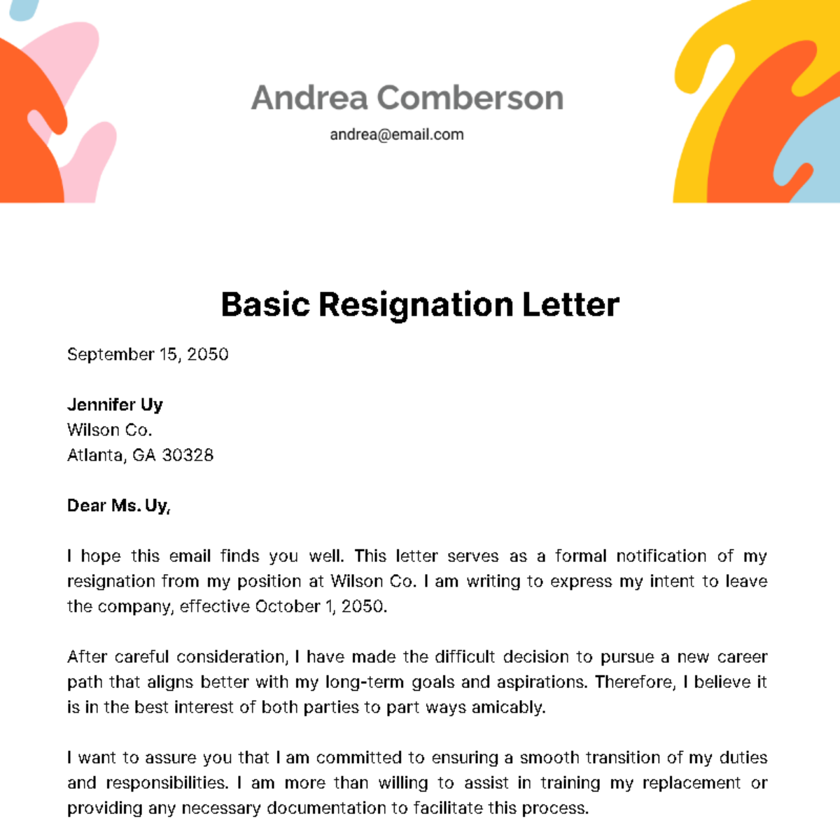 Basic Resignation Letter  Template