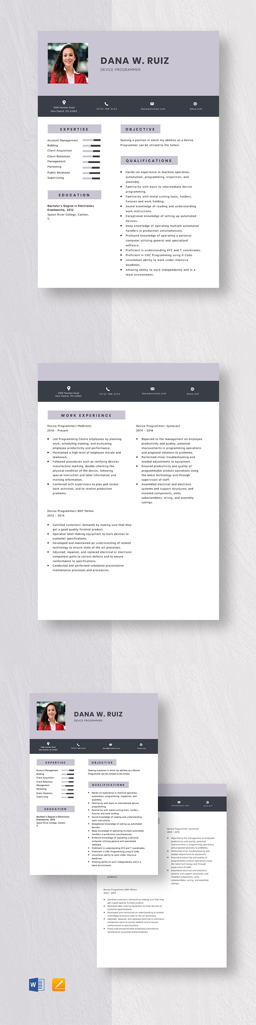 Free Device Programmer Resume Template Word, Apple Pages