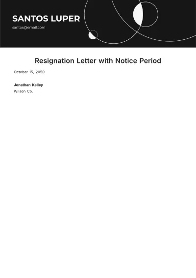 Free Resignation Letter with Notice Period  Template to Edit Online