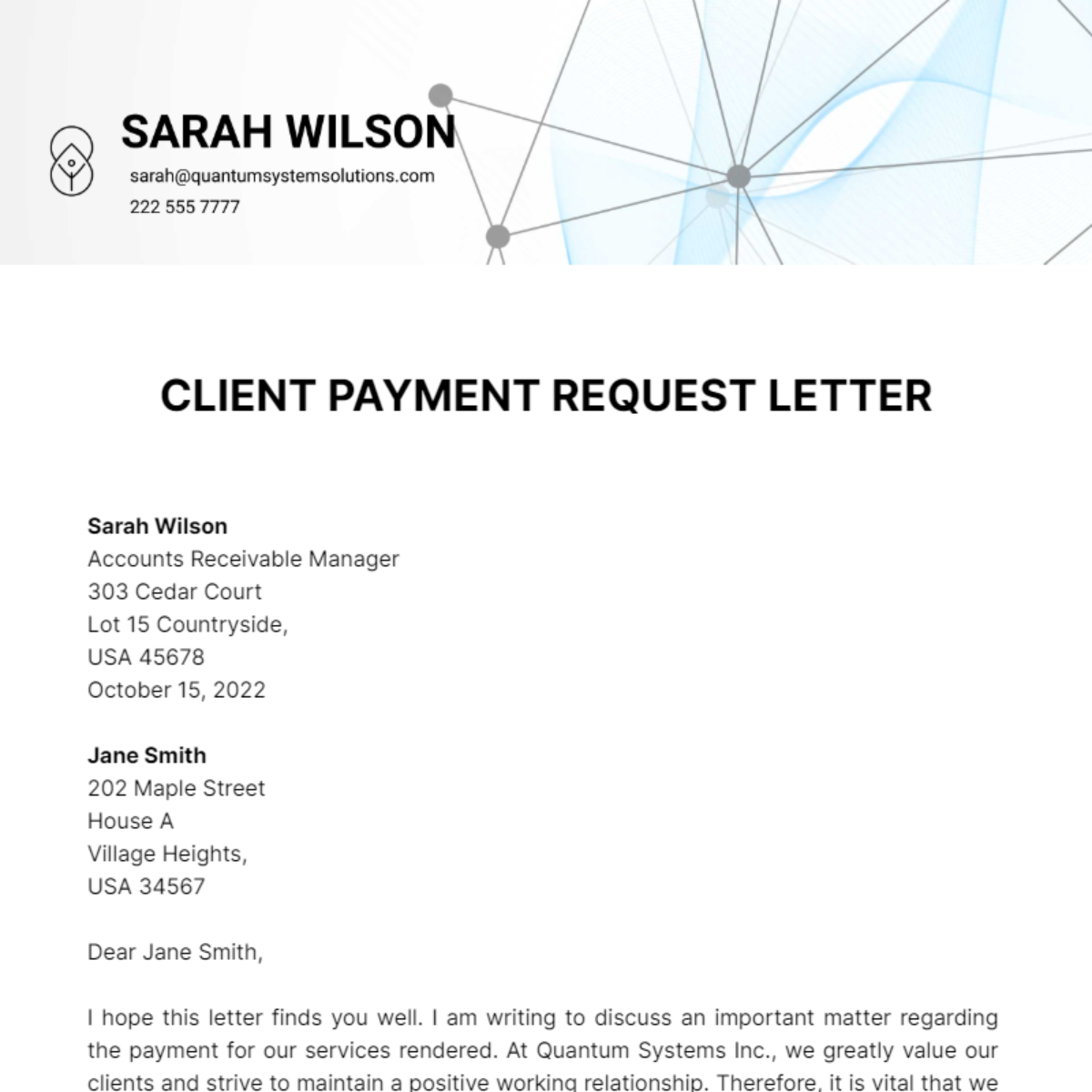 Client Payment Request Letter Template